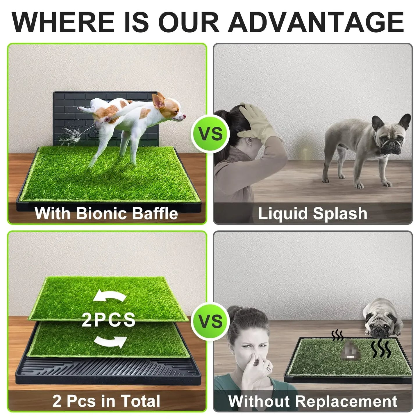 Artificial Grass Training Pads with Pee Baffle Reusable Alternative To Puppy Pads Portable Dog Litter Box Dog Potty