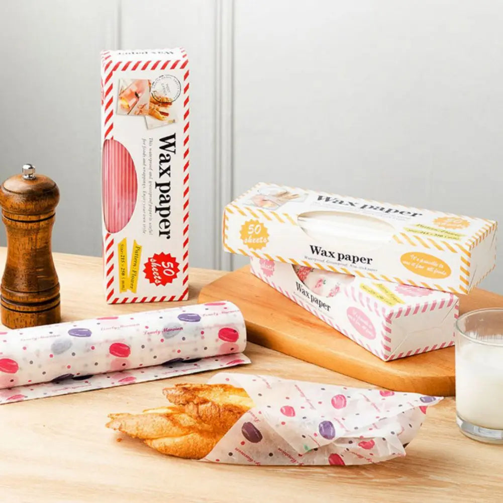 50 Sheets Food-Grade Greaseproof Baking Paper (21.5x25cm) for Wrapping Hot Dogs/Burgers Commercial Baking Wax Paper (Boxed)