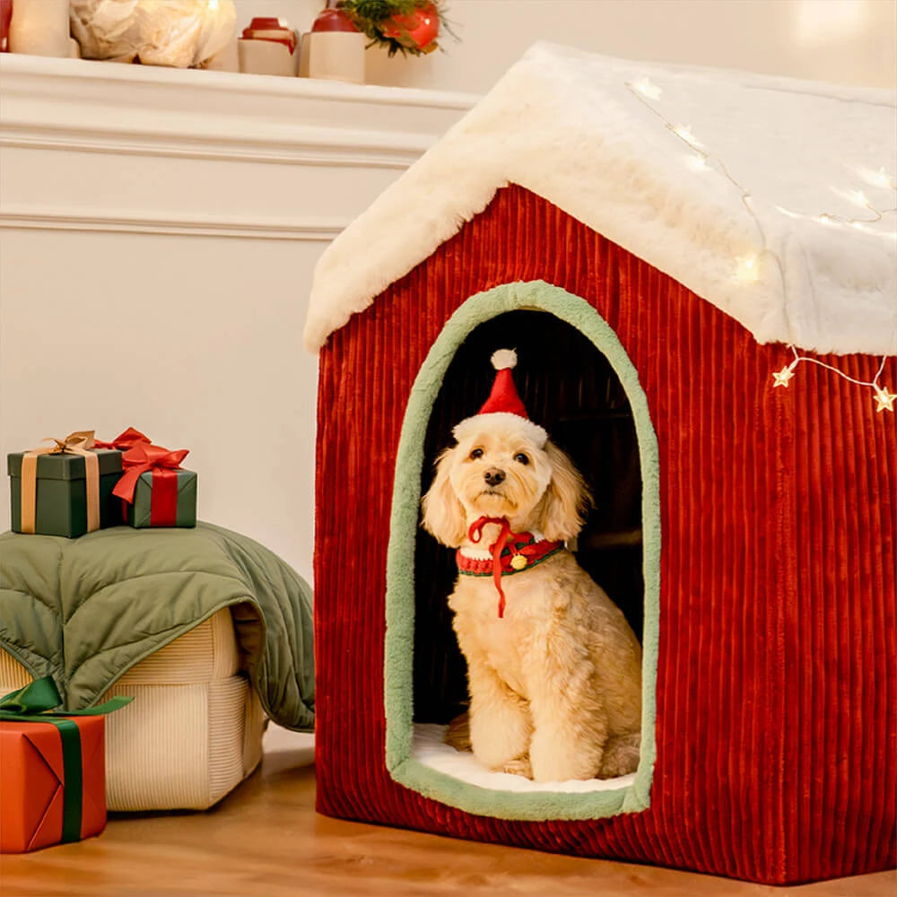 Christmas Snow House Cozy Warmth Large Dog House Washable Breathable Warm Plush Cushion Pet Bed for Small Medium Large Dogs