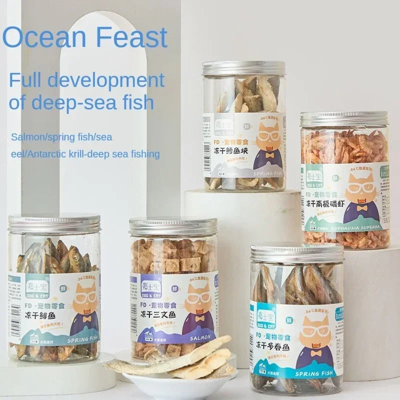 Pet Freeze Dried Chicken Breast Salmon Eel Duck Meat Beef Liver Yolk Granules Rich Nutrition Dog Fat Long Meat Food Cat Snacks