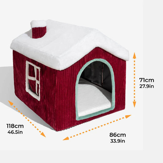 Christmas Snow House Cozy Warmth Large Dog House Washable Breathable Warm Plush Cushion Pet Bed for Small Medium Large Dogs