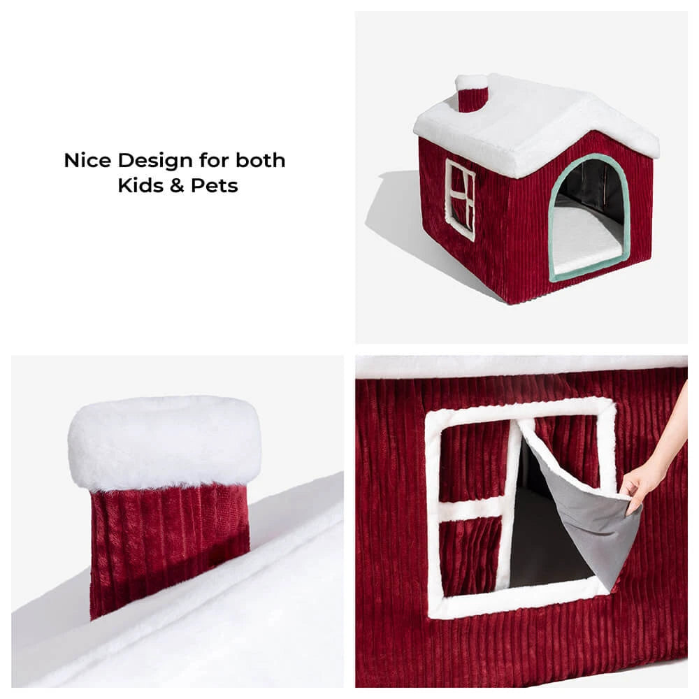 Christmas Snow House Cozy Warmth Large Dog House Washable Breathable Warm Plush Cushion Pet Bed for Small Medium Large Dogs