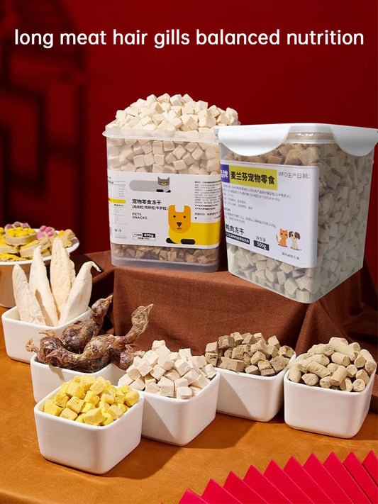 Freeze-Dried Dog Snack Pet Teddy Small Dog Puppy Cat Molar Training Reward Mix Grain Double Mix Freeze-Drying Bucket 500g